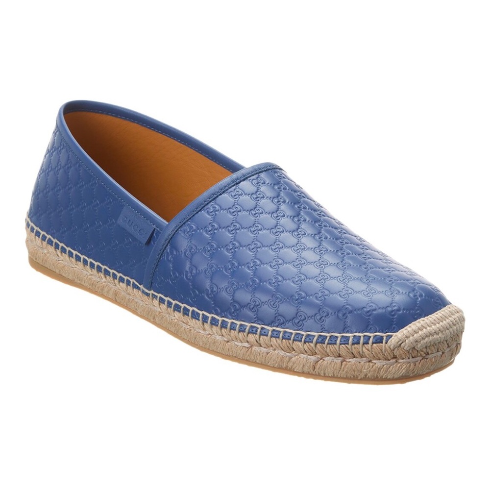EUC Gucci microguccissima blue leather espadrilles flats loafers slide 37.5